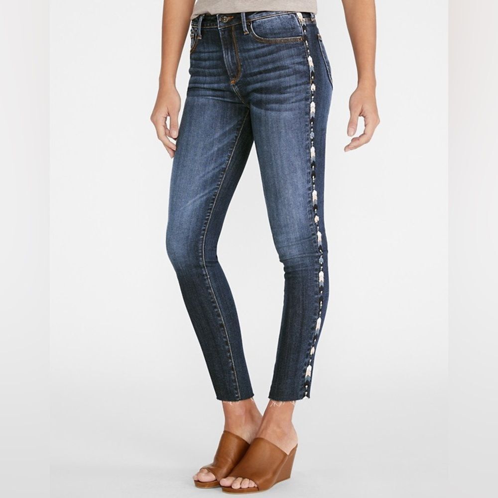 DRIFTWOOD Dark Blue Jeans with Aztec Embroidered Side Stripe Size 27